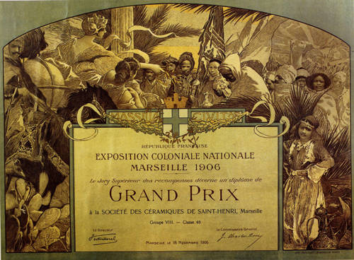 Diplôme - Grand prix à la société des céramiques de Saint Henri (Marseille) à l'Exposition coloniale de Marseille